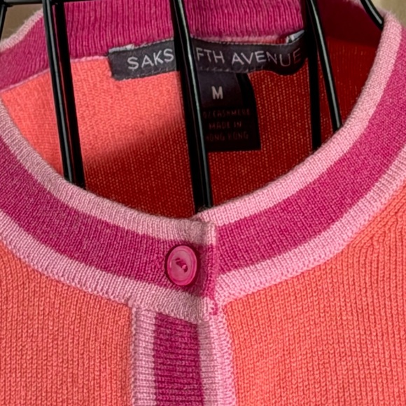 Saks Fifth Avenue Vintage Cashmere Coral Pink Cardigan - Picture 2 of 5